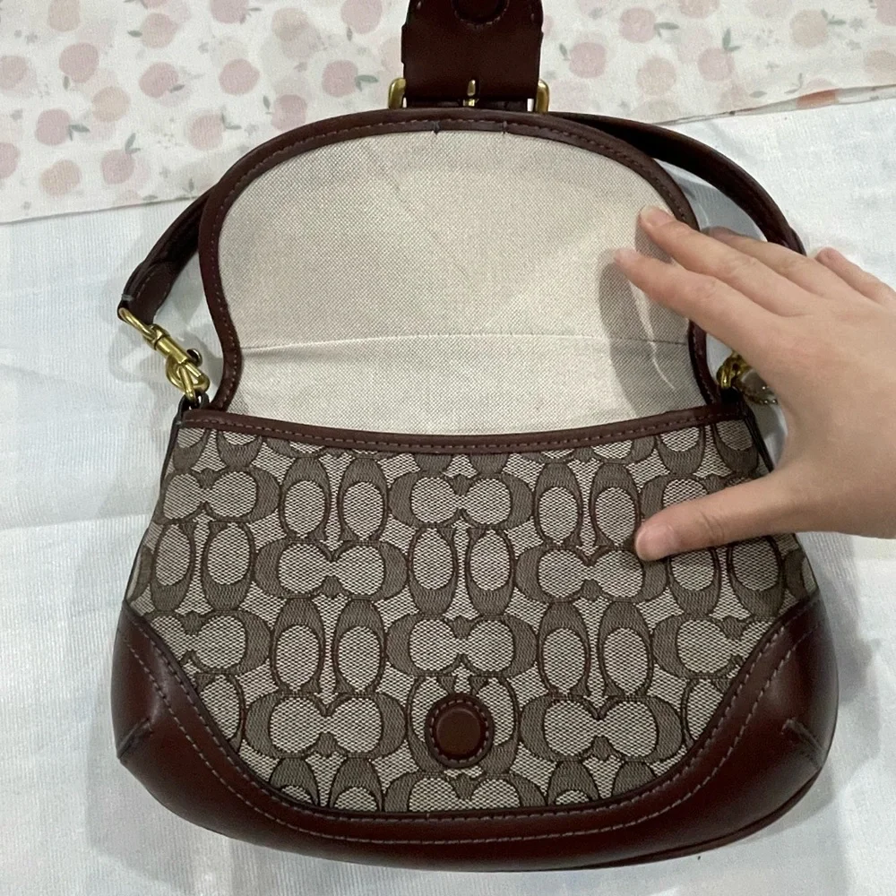 Coach Brown Signature Canvas Buckle Shoulder Bag